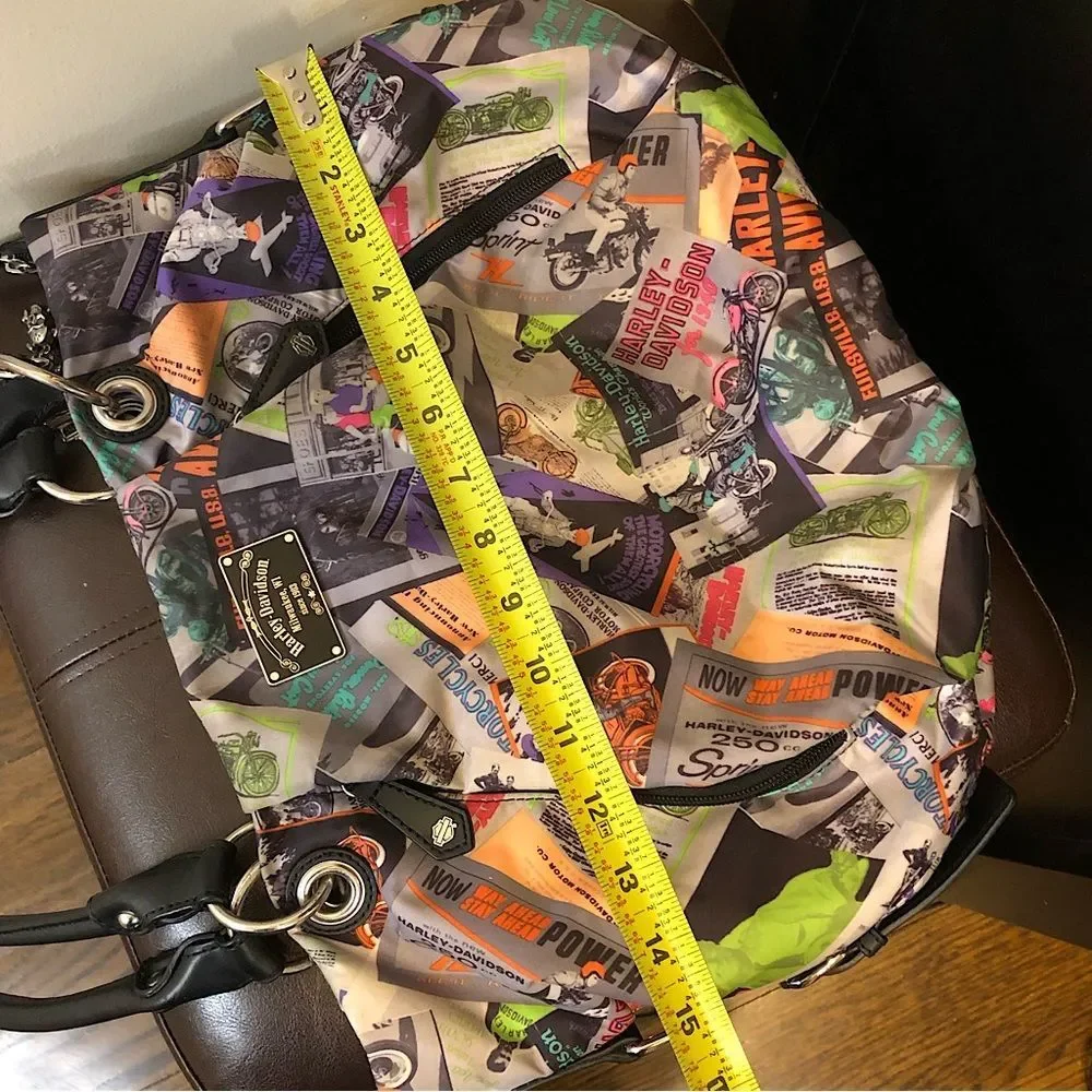 HARLEY Davidson Multicolor Black Leather Top Handle Satchel Motorcycle Graphics